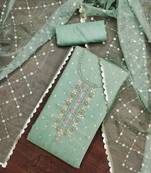 Grey Viscose Organza Banarasi Unstitched Dress Material
