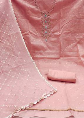 Pink Viscose Organza Banarasi Unstitched Dress Material 3