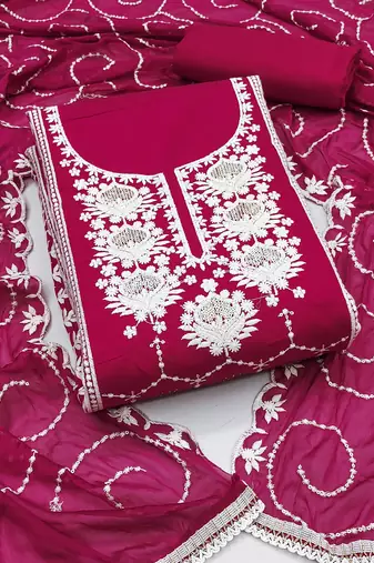 Rani Modal Chanderi Embroidered Unstitched Dress Material