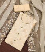 Cream Modal Chanderi Embroidered Unstitched Dress Material