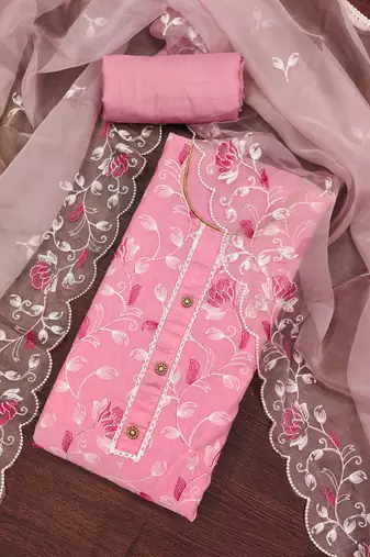 Pink Modal Chanderi Embroidered Unstitched Dress Material