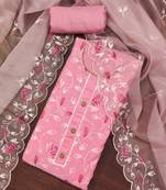 Pink Modal Chanderi Embroidered Unstitched Dress Material
