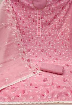 Pink Modal Chanderi Embroidered Unstitched Dress Material 3