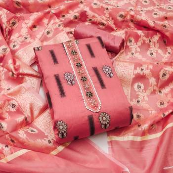 Peach Chanderi silk blend Unstitched Dress Material 2