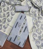 Grey Chanderi silk blend Unstitched Dress Material