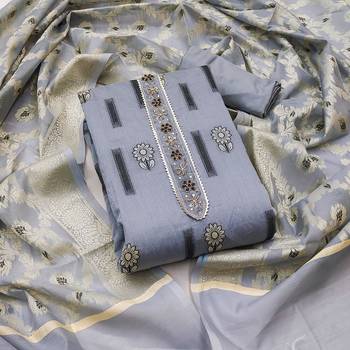 Grey Chanderi silk blend Unstitched Dress Material 2