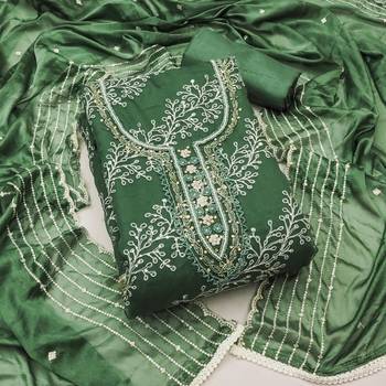 Green Viscose Organza Embroidered Unstitched Dress Material 2
