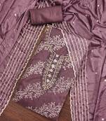 Wine Viscose Organza Embroidered Unstitched Dress Material