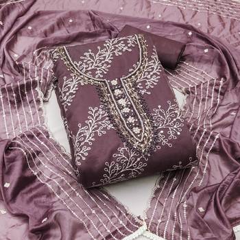 Wine Viscose Organza Embroidered Unstitched Dress Material 2