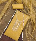 Yellow Viscose Organza Banarasi Unstitched Dress Material