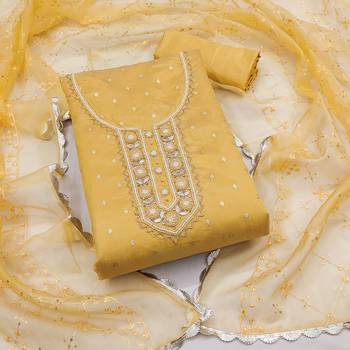 Yellow Viscose Organza Banarasi Unstitched Dress Material 2