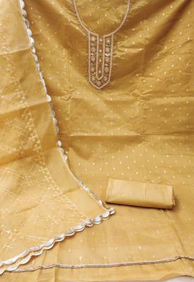 Yellow Viscose Organza Banarasi Unstitched Dress Material 3