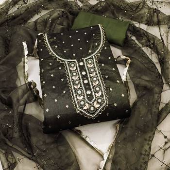 Green Viscose Organza Banarasi Unstitched Dress Material 2
