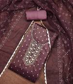 Wine Viscose Organza Banarasi Unstitched Dress Material