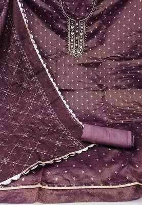 Wine Viscose Organza Banarasi Unstitched Dress Material 3
