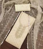 White Viscose Organza Banarasi Unstitched Dress Material