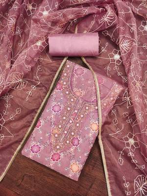 Onion Viscose Organza Position Work Unstitched Dress Material 1