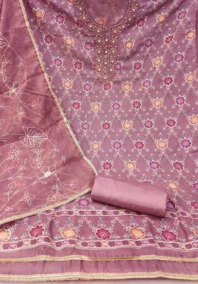Onion Viscose Organza Position Work Unstitched Dress Material 3