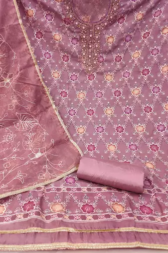 Onion Viscose Organza Position Work Unstitched Dress Material