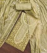 Olive Viscose Organza Position Work Unstitched Dress Material