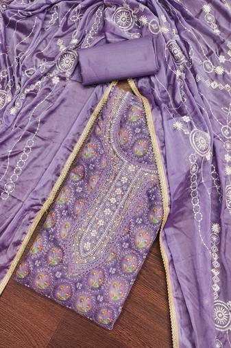 Violet Viscose Organza Position Work Unstitched Dress Material