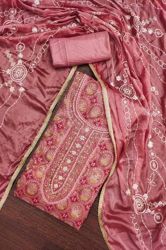 Gajri Viscose Organza Position Work Unstitched Dress Material
