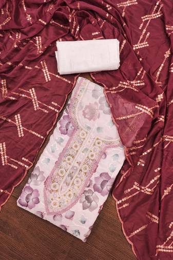 Pink Viscose Organza Position Work Unstitched Dress Material