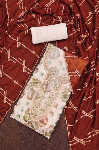 Peach Viscose Organza Position Work Unstitched Dress Material