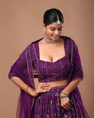 Magenta Sequin Embellished Designer Lehenga Set     Heavy Embroidered Lehenga Choli 3