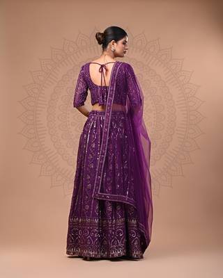 Magenta Sequin Embellished Designer Lehenga Set     Heavy Embroidered Lehenga Choli 4