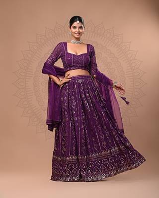 Magenta Sequin Embellished Designer Lehenga Set     Heavy Embroidered Lehenga Choli 5