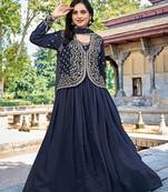 Trendmalls Women's Silk Embroidery Shrug Pleated Kurta Pant with Dupatta Set