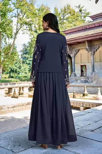 Trendmalls Women's Silk Embroidery Shrug Pleated Kurta Pant with Dupatta Set