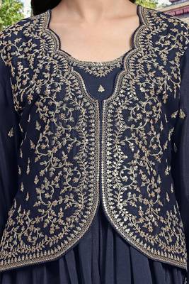 Trendmalls Women's Silk Embroidery Shrug Pleated Kurta Pant with Dupatta Set 8