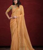 Orange Two Tone Jacquard Butti Tusser  Pure Cut Work Saree With Stitched Blouse