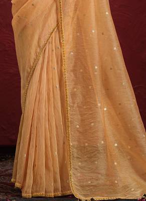 Orange Two Tone Jacquard Butti Tusser  Pure Cut Work Saree With Stitched Blouse 5