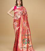 Pink Kanchipuram Silk Saree With Zari Waving Border And Designer Pallu With Blouse Piece For Women