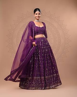 Magenta Sequin Embellished Designer Lehenga Set     Heavy Embroidered Lehenga Choli 6