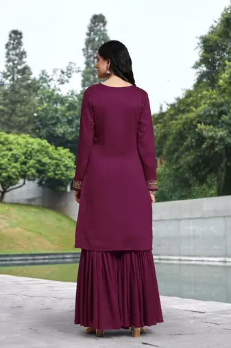 Trendmalls  Art Silk Embroidery Kurta Sharara Set with Dupatta