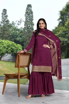  Art Silk Embroidery Kurta Sharara Set with Dupatta 4