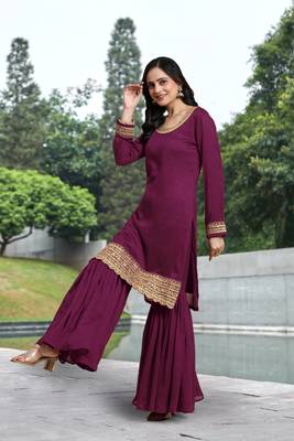  Art Silk Embroidery Kurta Sharara Set with Dupatta 5