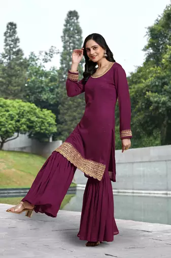 Trendmalls  Art Silk Embroidery Kurta Sharara Set with Dupatta