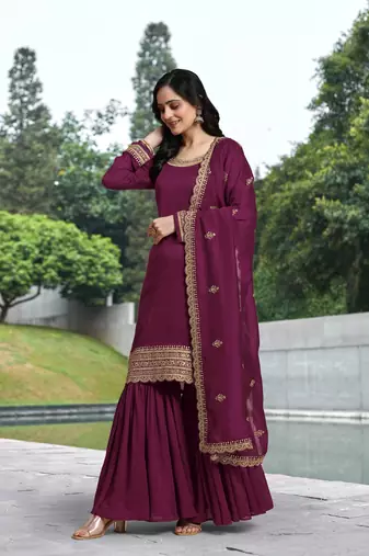 Trendmalls  Art Silk Embroidery Kurta Sharara Set with Dupatta