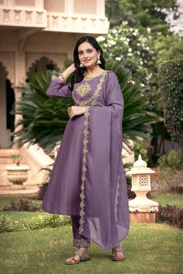  Silk Blend Embroidery Anarkali Kurta Pant Set with Dupatta 1