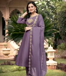  Silk Blend Embroidery Anarkali Kurta Pant Set with Dupatta