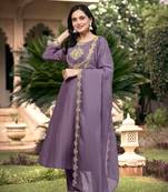 Trendmalls  Silk Blend Embroidery Anarkali Kurta Pant Set with Dupatta