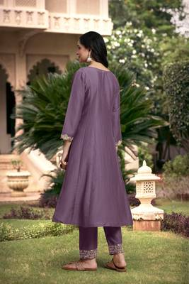  Silk Blend Embroidery Anarkali Kurta Pant Set with Dupatta 3