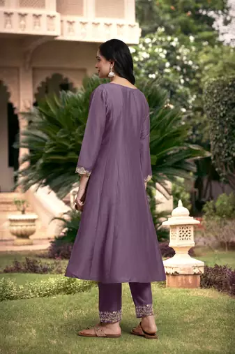 Trendmalls  Silk Blend Embroidery Anarkali Kurta Pant Set with Dupatta