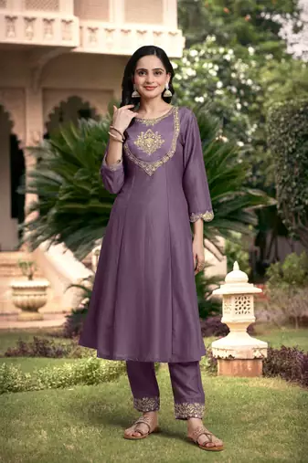 Trendmalls  Silk Blend Embroidery Anarkali Kurta Pant Set with Dupatta