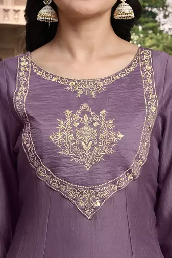 Trendmalls  Silk Blend Embroidery Anarkali Kurta Pant Set with Dupatta